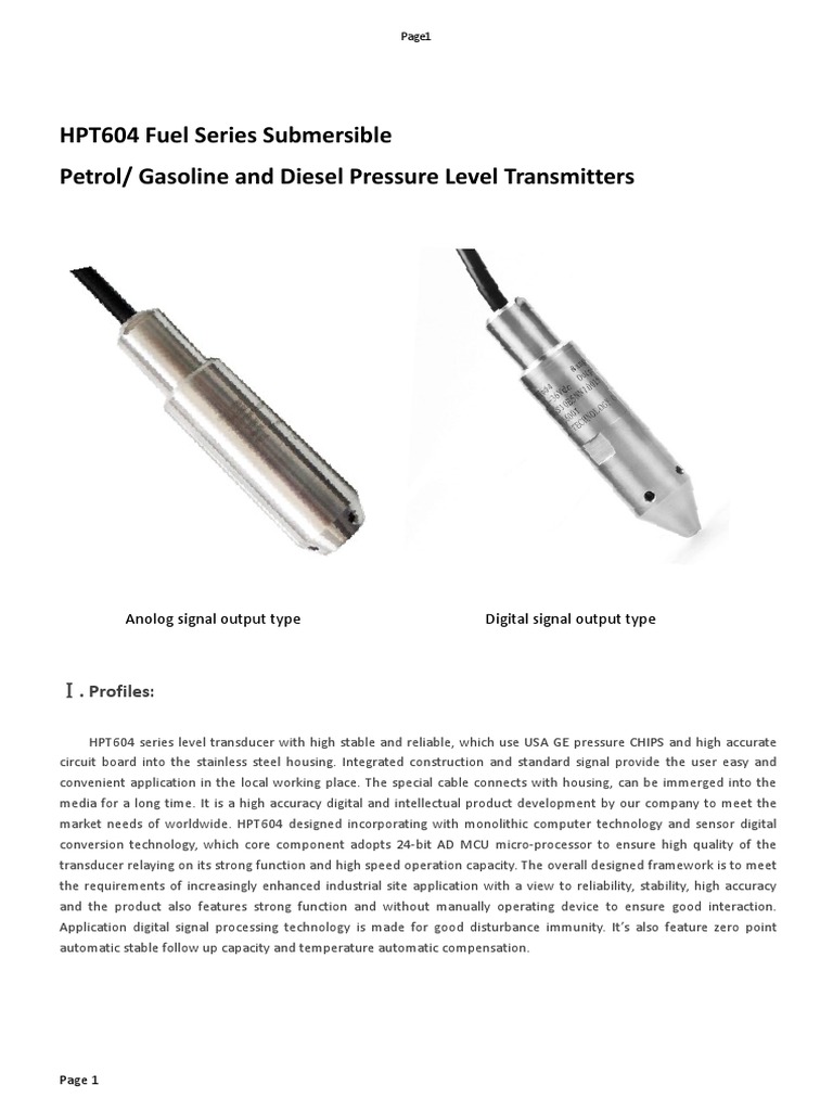 HPT604 Level Sensor DatasheetFuel Application RS485 PDF Sensor