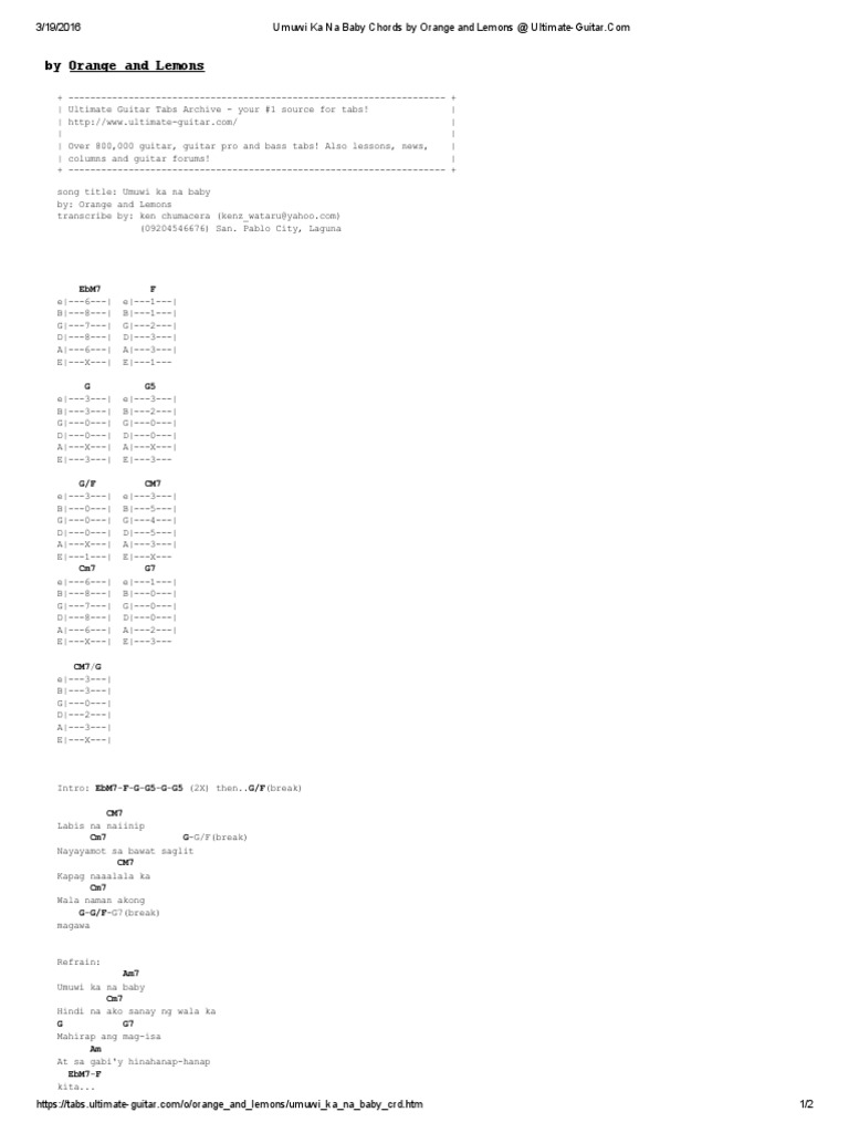 Umuwi Ka Na Baby Chords by Orange and Lemons at UltimateGuitar PDF