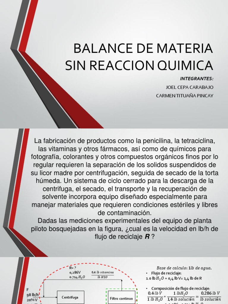 Balance de Materia Sin Reaccion Quimica1 Química