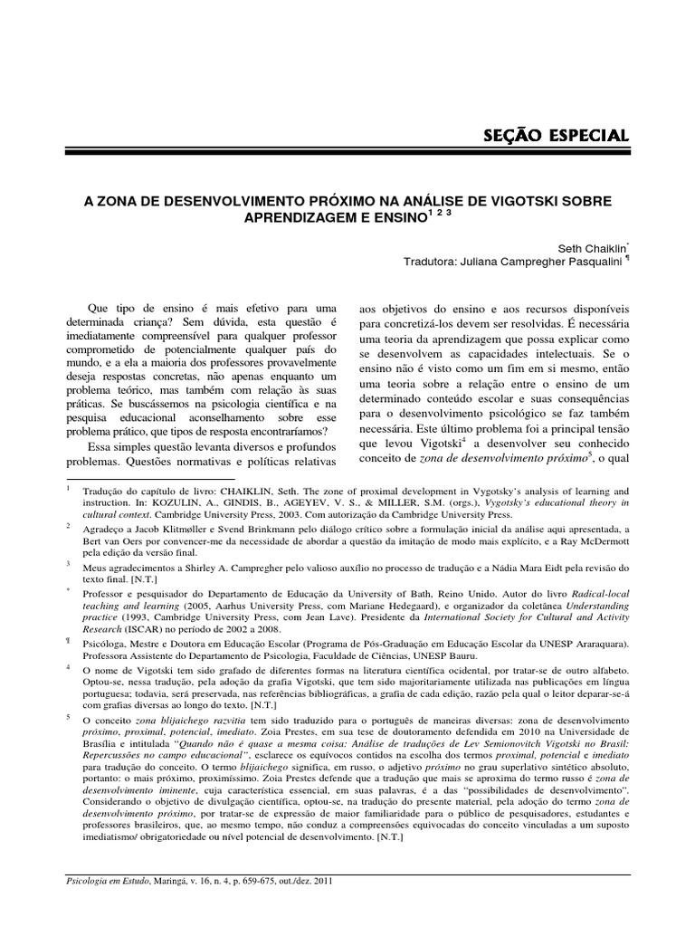 A Zona de Desenvolvimento Próximo Na Análise de Vigotski Sobre PDF | PDF