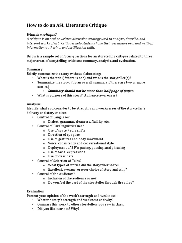 How To Do An Asl Literature Critique | PDF