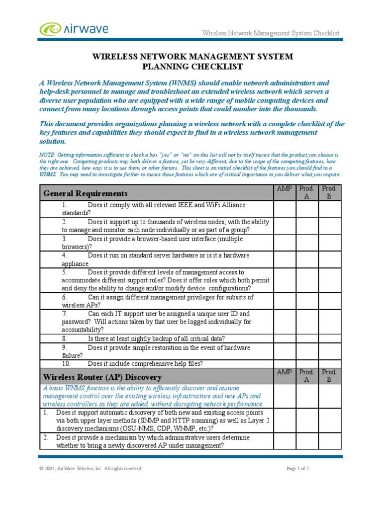 Checklist Wireless Lan Management Wireless Lan Wireless Access Point