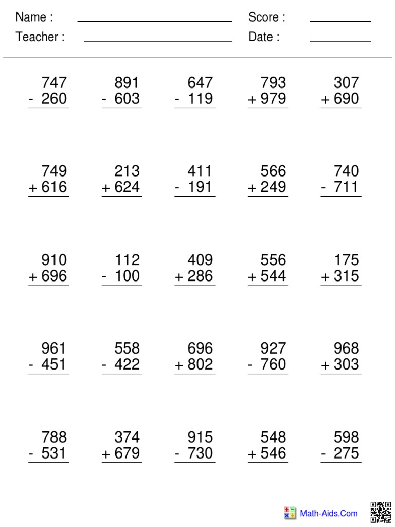 Math Operations Practice Worksheet | PDF