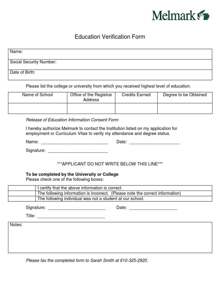 Education Verification Form