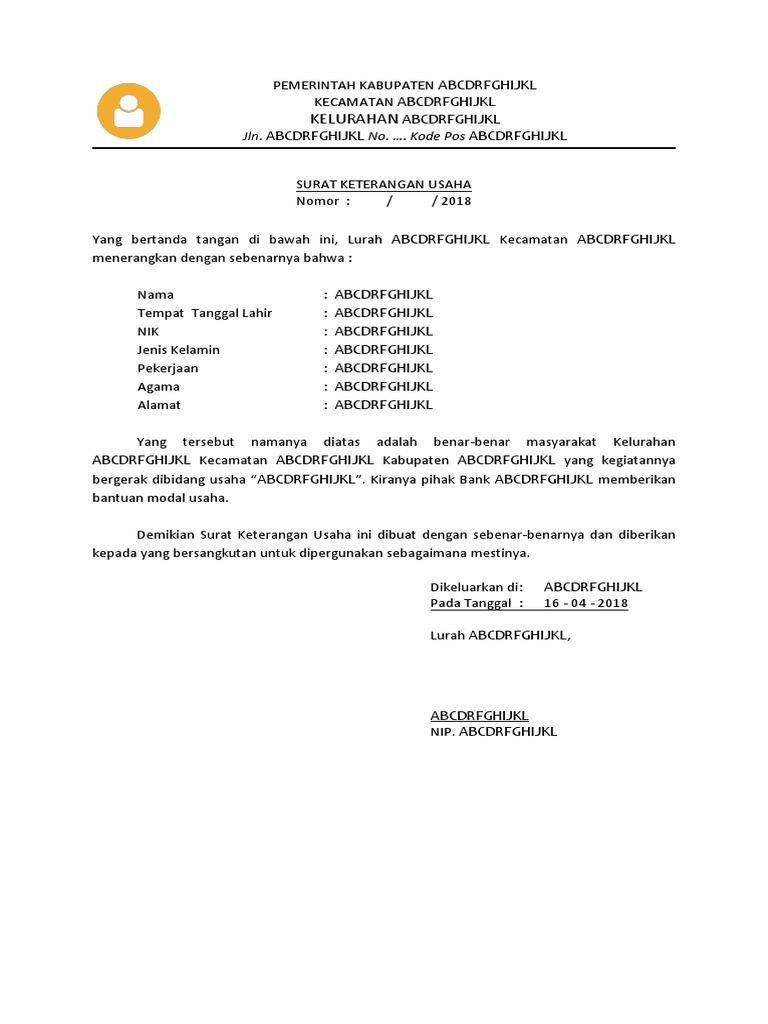 Format Surat Keterangan Usaha
