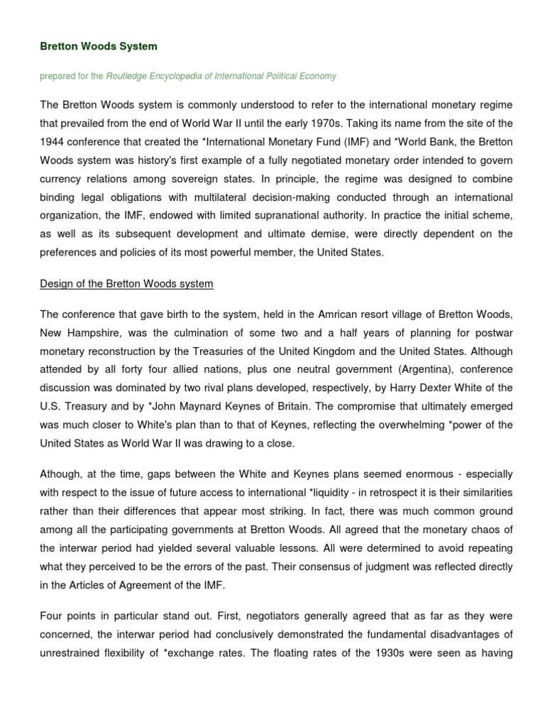 Overview of the Bretton Woods System | PDF | Finance & Money Management ...