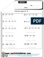 Find the value of X math worksheet