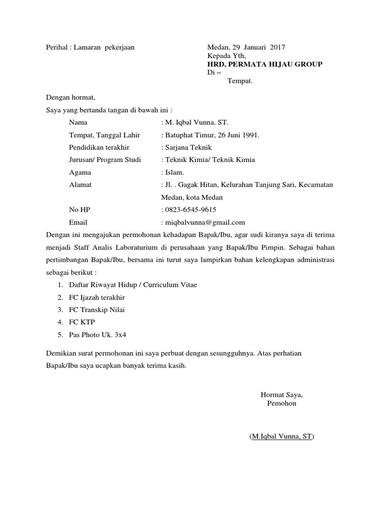 Download 91+ Contoh Surat Lamaran Kerja Medan Terbaru Gratis