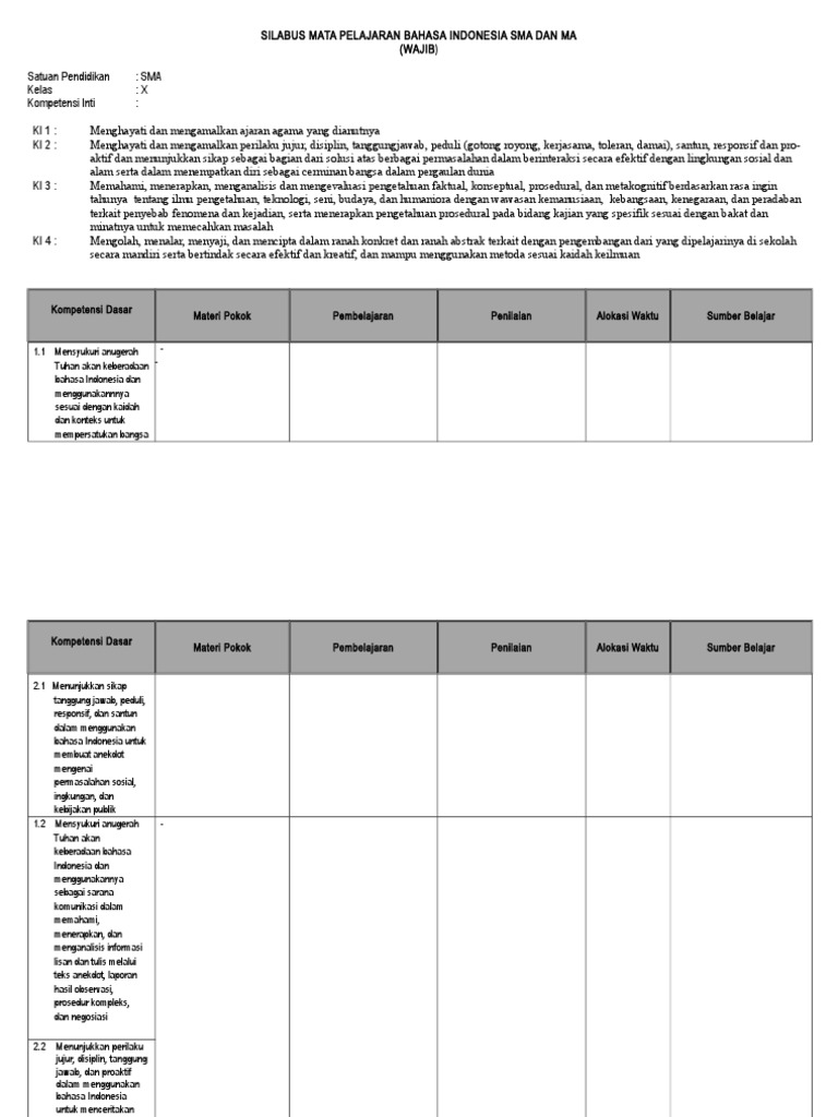 Silabus Bahasa Indonesia Kelas X Wajib1doc