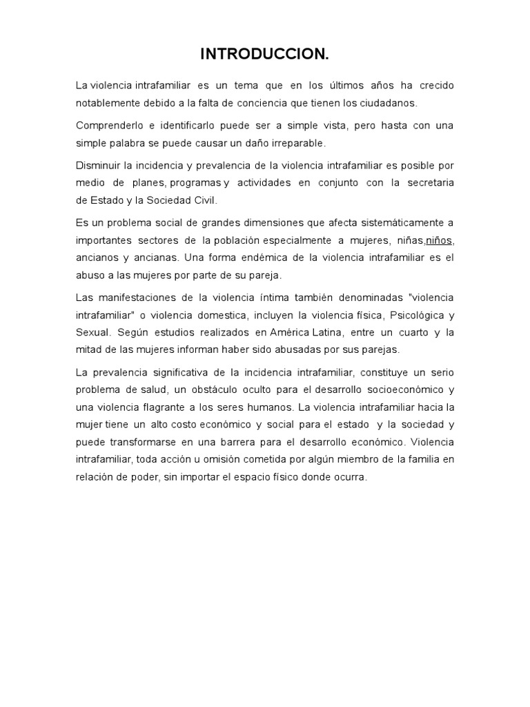 Violencia Intrafamiliar y sus Efectos | PDF | Violencia doméstica ...