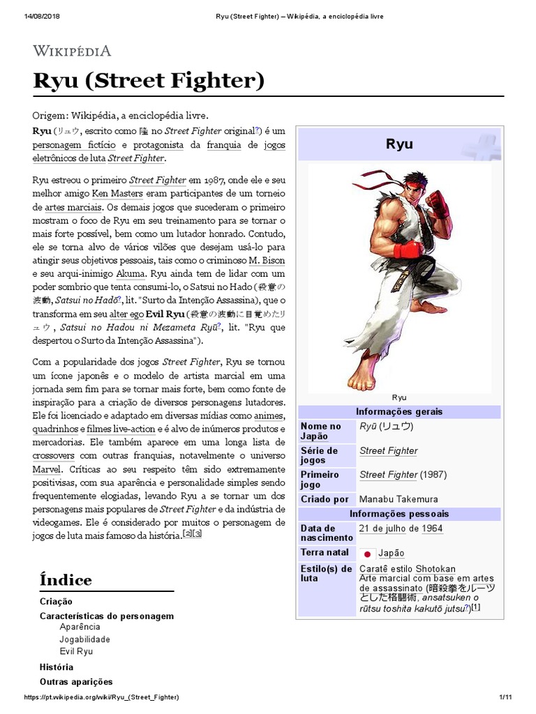 Ryu (Street Fighter) - Material de Referencia | PDF | Lazer