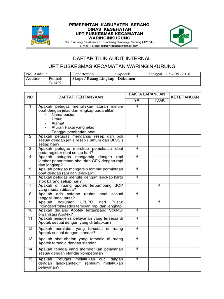 Checklist Audit Internal Apotek Docx