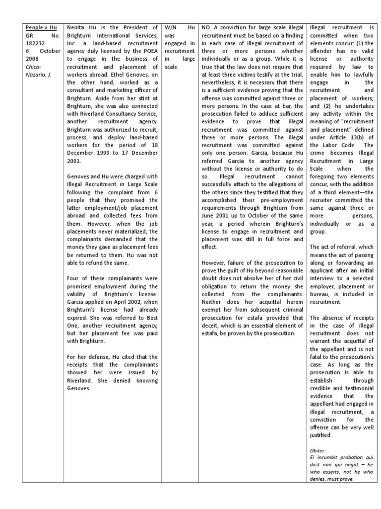 Illegal Recruitment Case Against Hu Dismissed Due to Lack of Evidence