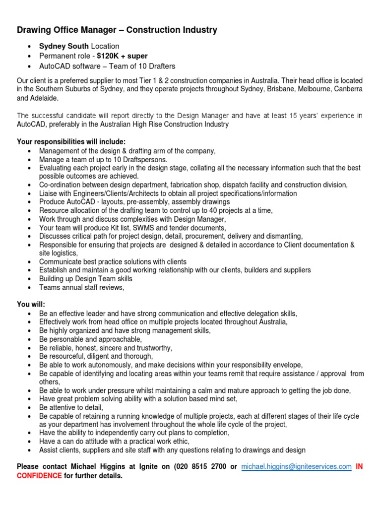 Drawing Office Manager Role in Construction | PDF | Business | Engineering