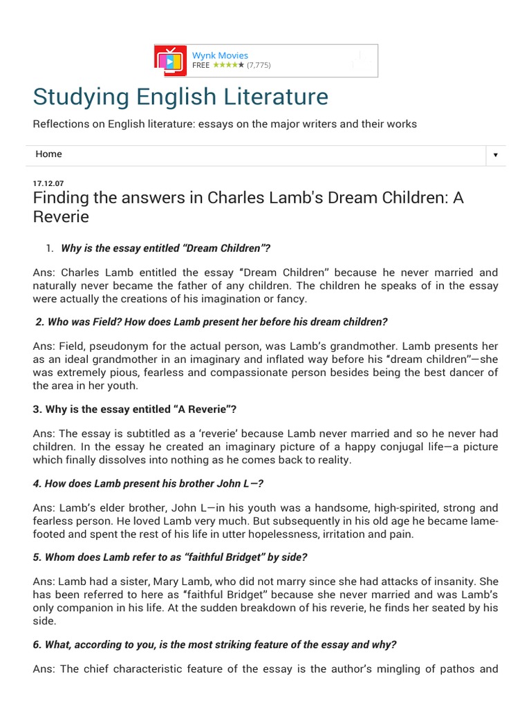 dream children a reverie by charles lamb