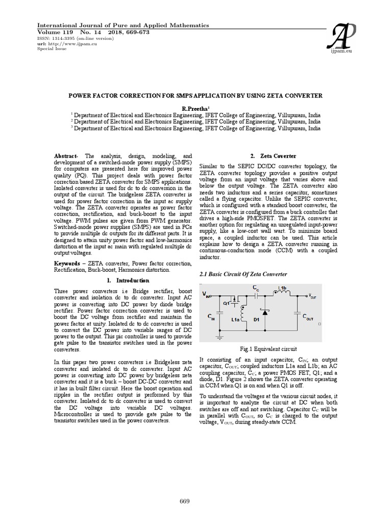Power Factor Correction For Smps Application by Using Zeta Converter R