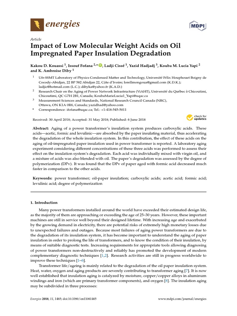 Impact of Low Molecular Weight Acids On Oil Impregnated Paper ...
