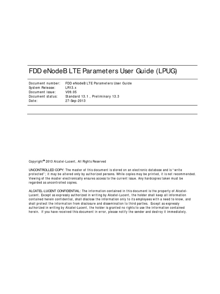 ALCATEL Parameters | PDF | Lte (Telecommunication) | Parameter ...