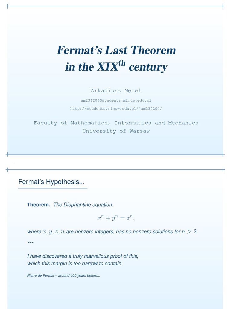 Fermat's Last Theorem Overview | PDF | Numbers | Ring Theory