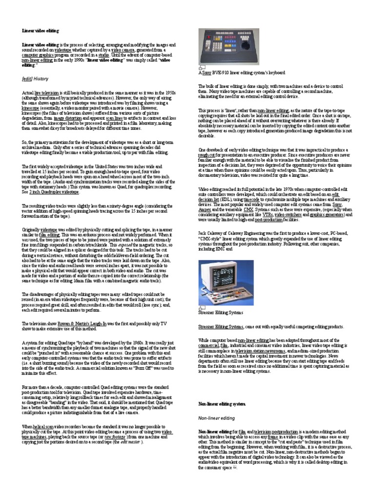 Linear Video Editing | Download Free PDF | Television | Film And Video ...