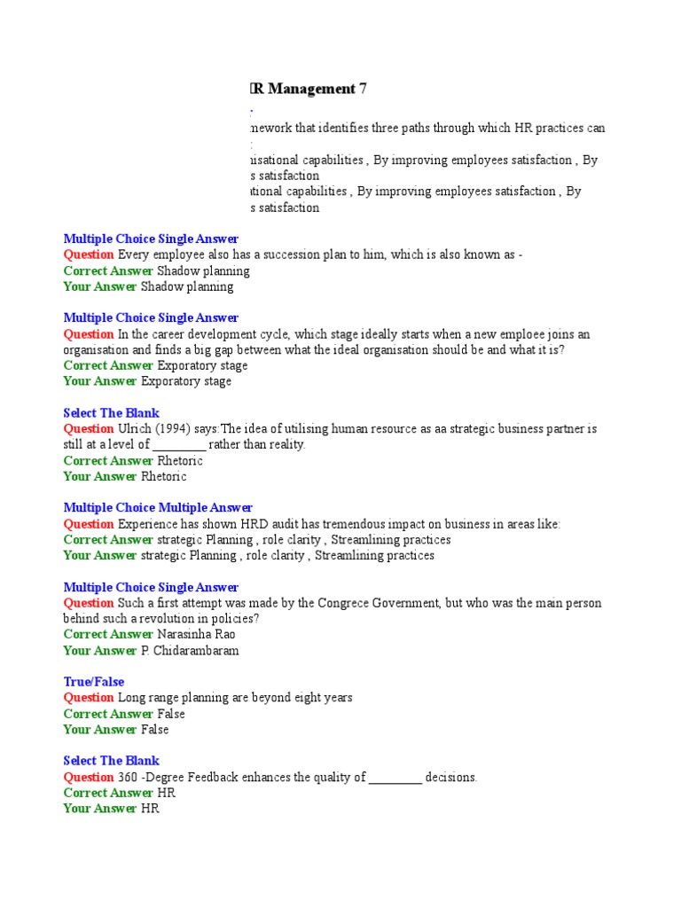 SCDL Assignment Paper: HR Management 7: Multiple Choice Multiple Answer ...