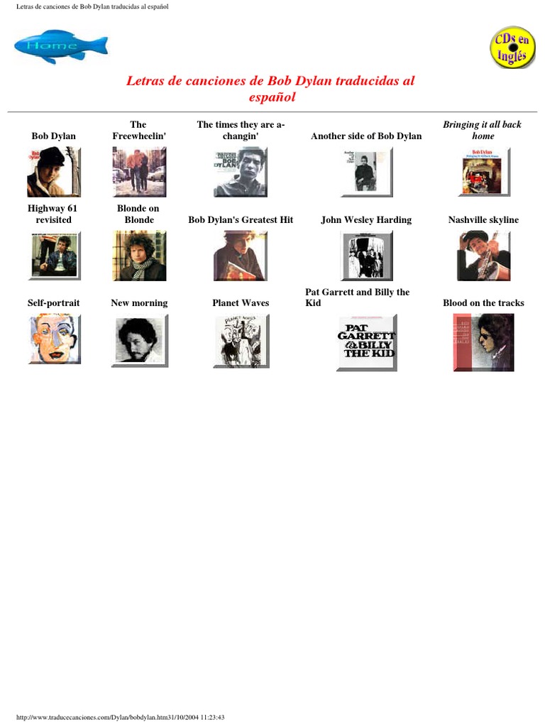 Letras de Canciones de Bob Dylan Traducidas Al Español PDF | PDF | Bob ...