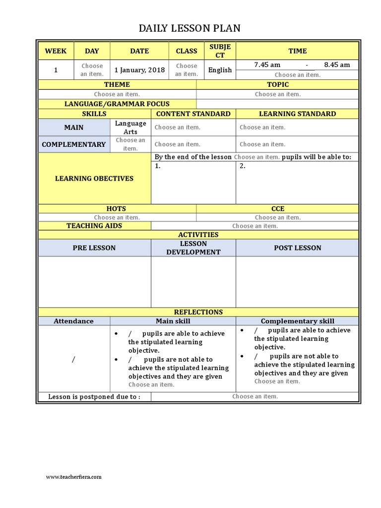 Y1 & Y2 Daily Lesson Plan 2018 With Dropdown Menus | PDF | Lesson Plan ...