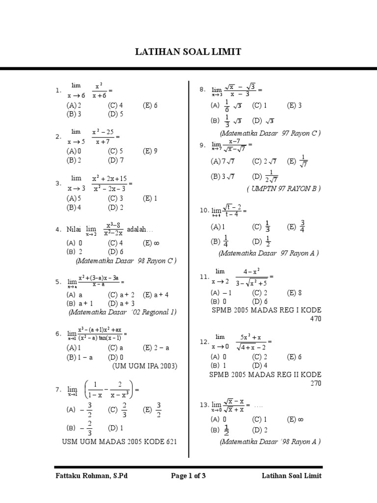 Latihan Soal Limit | PDF | Computers | Technology & Engineering
