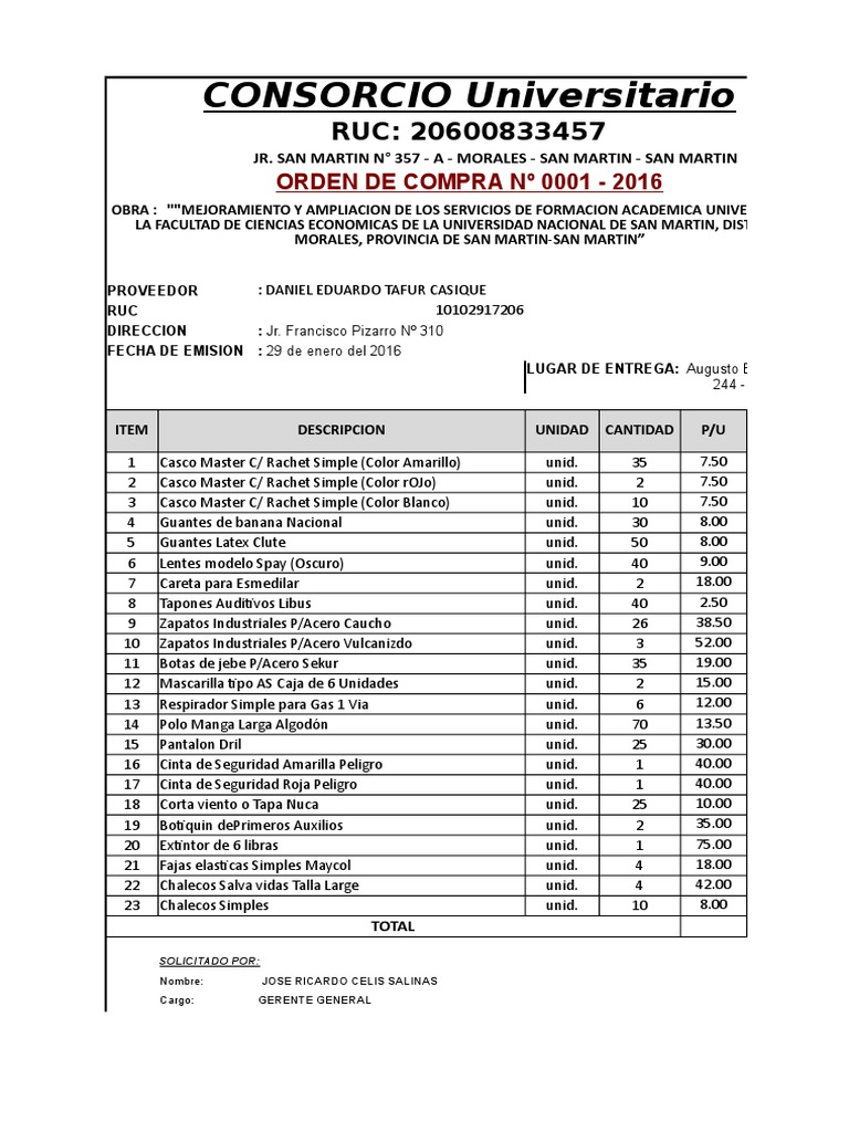 Orden de Compra de EPP 2016 | PDF | Materiales | Materiales de construcción