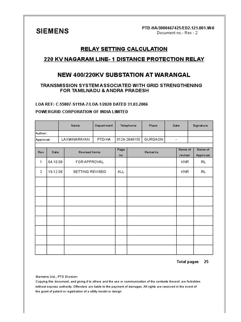 Calculation of Distance Protection Relay Settings for the 220kV