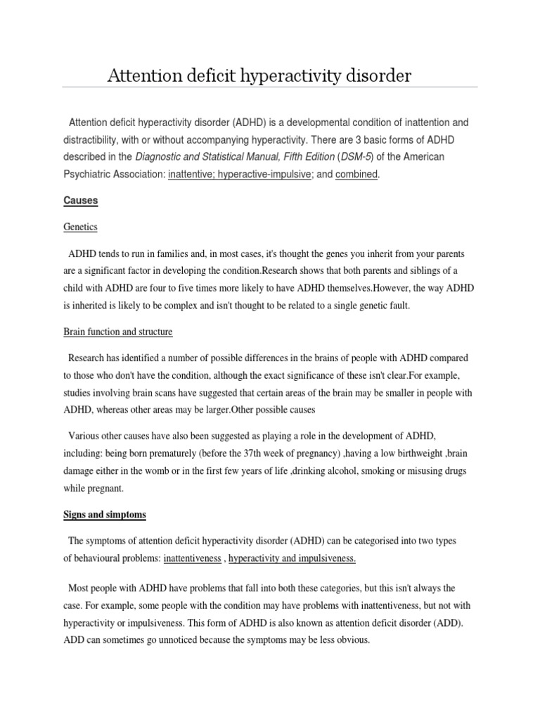 Attention Deficit Hyperactivity Disorder | PDF | Attention Deficit ...