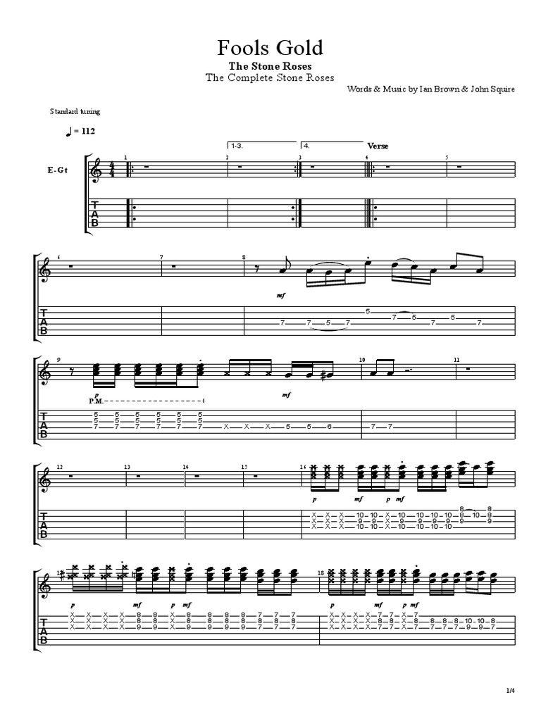 Stone Roses Fools Gold Guitar PDF British Musicians Musical