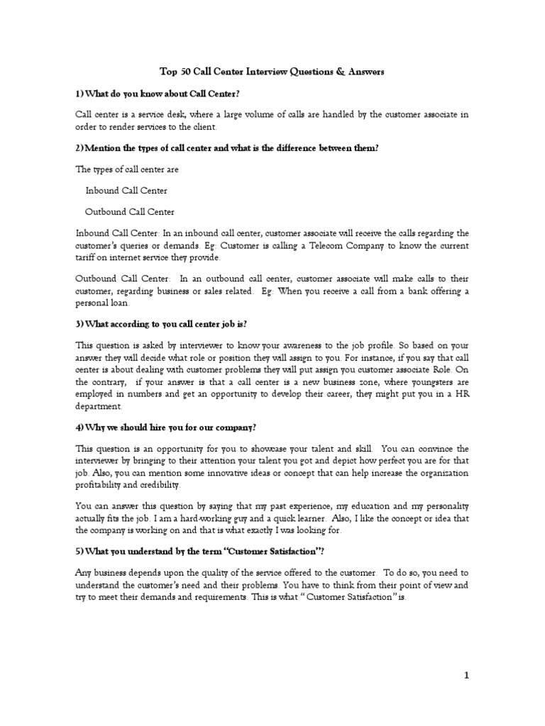 Top 50 Call Center Interview Q&A | PDF | Customer Relationship ...