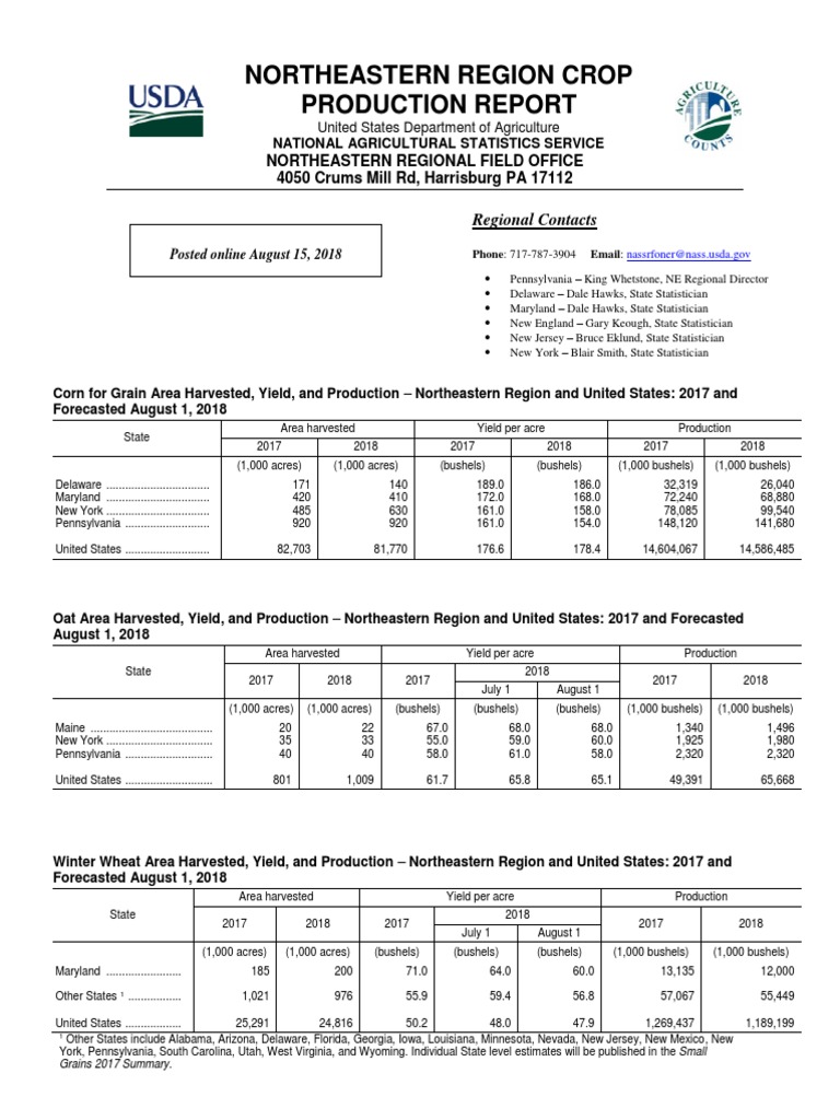 Northeastern Crop Production 2018 Report | PDF | Crop Yield ...