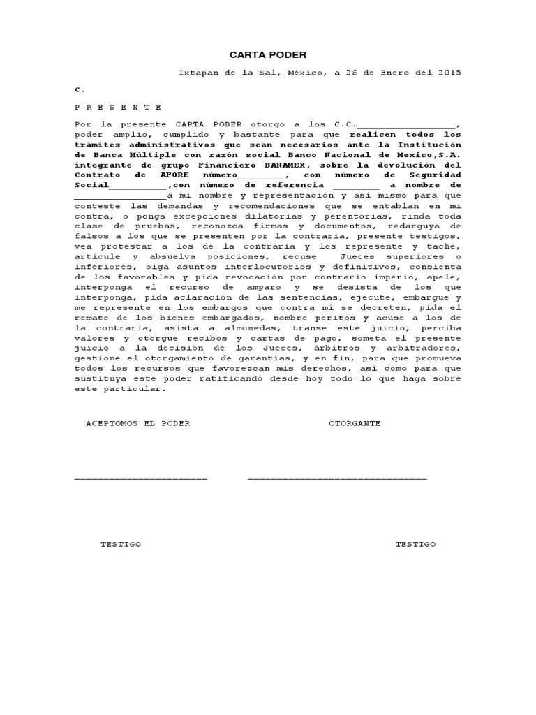 Carta Poder Afore
