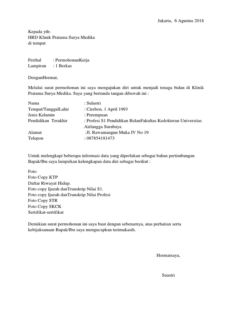 Surat Lamaran Klinik Pratama Surya Medika Pdf