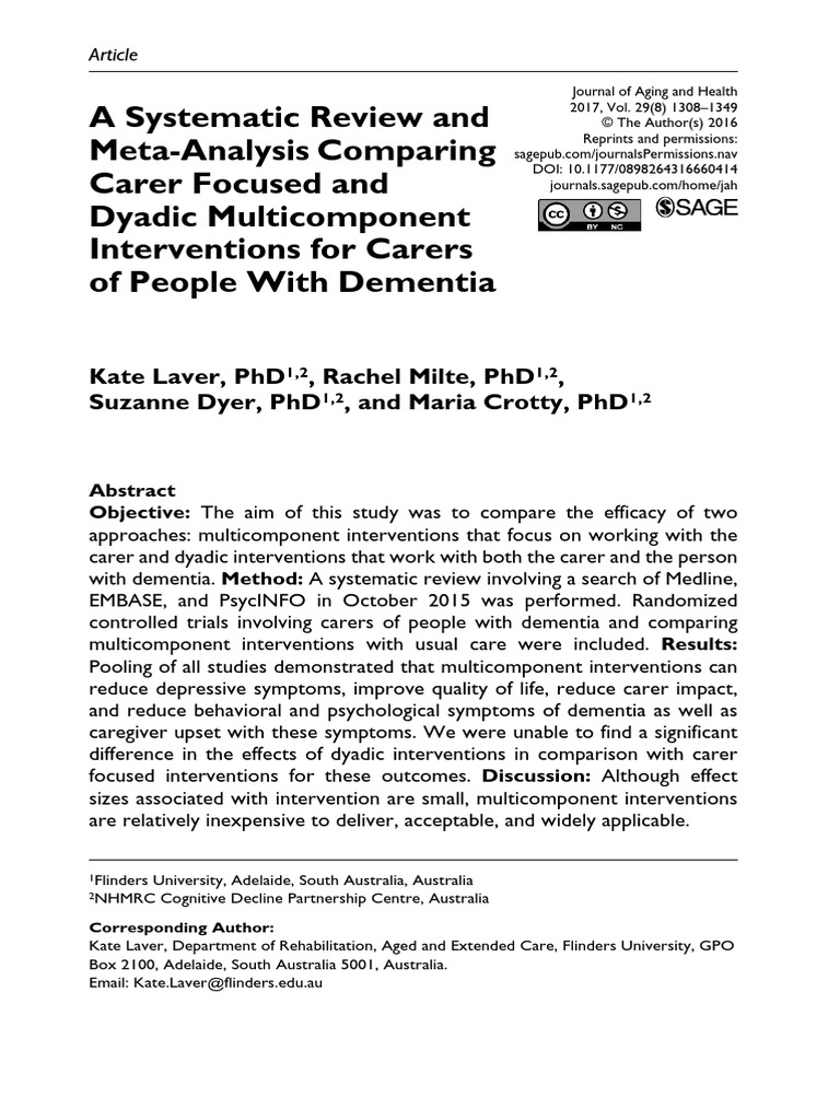 A Systematic Review and Meta-Analysis Comparing Carer Focused and ...