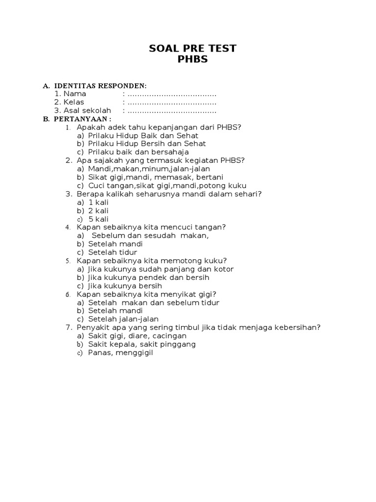 130702996 Soal Pre Test Phbs