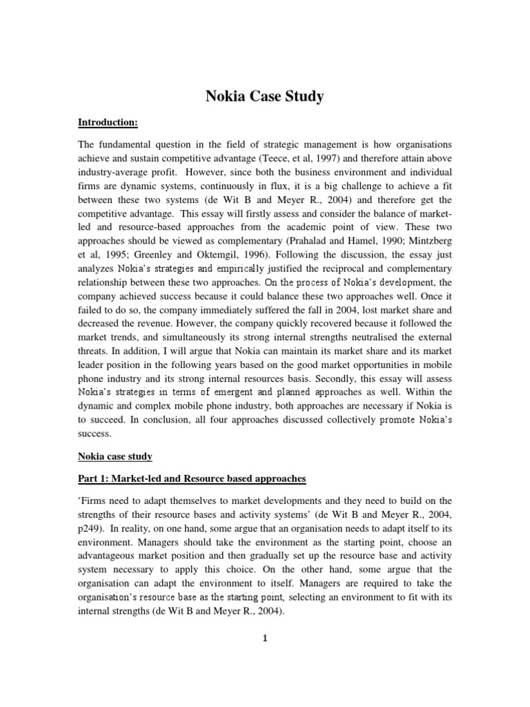 Strategic Management Nokia Case Analysis Petitive Advantage Nokia
