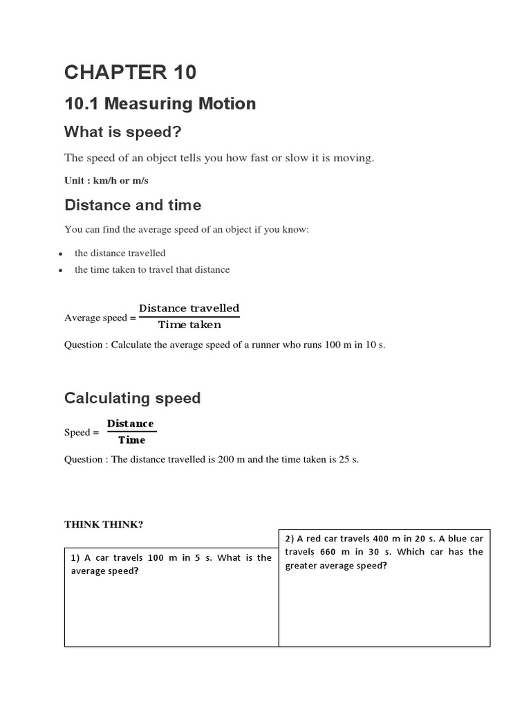 Measuring Motion and Speed Calculations | PDF | Speed | Time