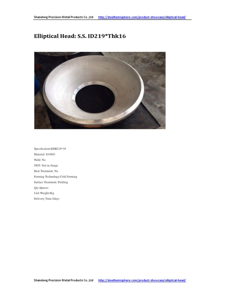 Elliptical Heads Specifications Overview | PDF | Home & Garden | Computers