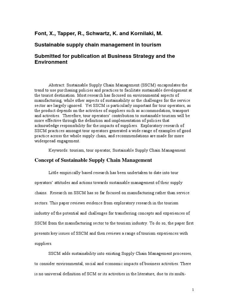 Sustainable Supply Chain Management In Tourism Pdf Sustainability