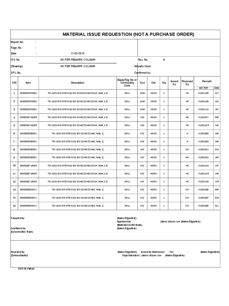 Material Request for Construction Project | PDF | Pipe (Fluid ...