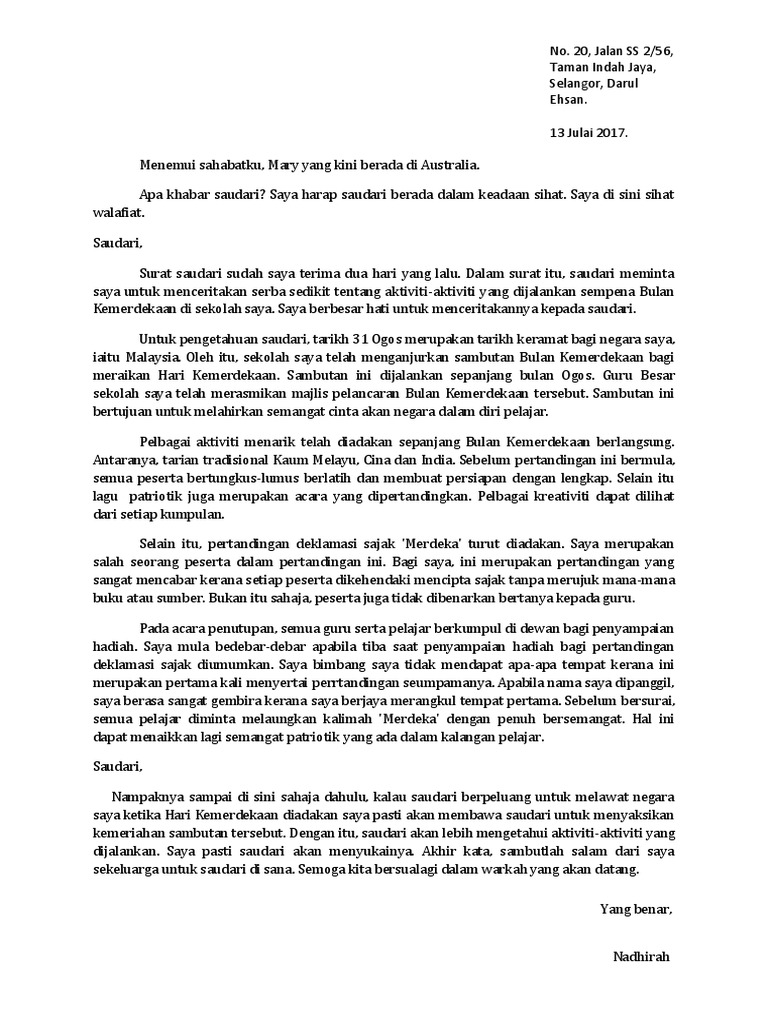 Surat Tidak Rasmi Hari Kemerdekaan Letter 7saudara Com