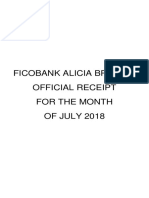 Ficobank Alicia Branch Official Receipt For The Month OF JULY 2018