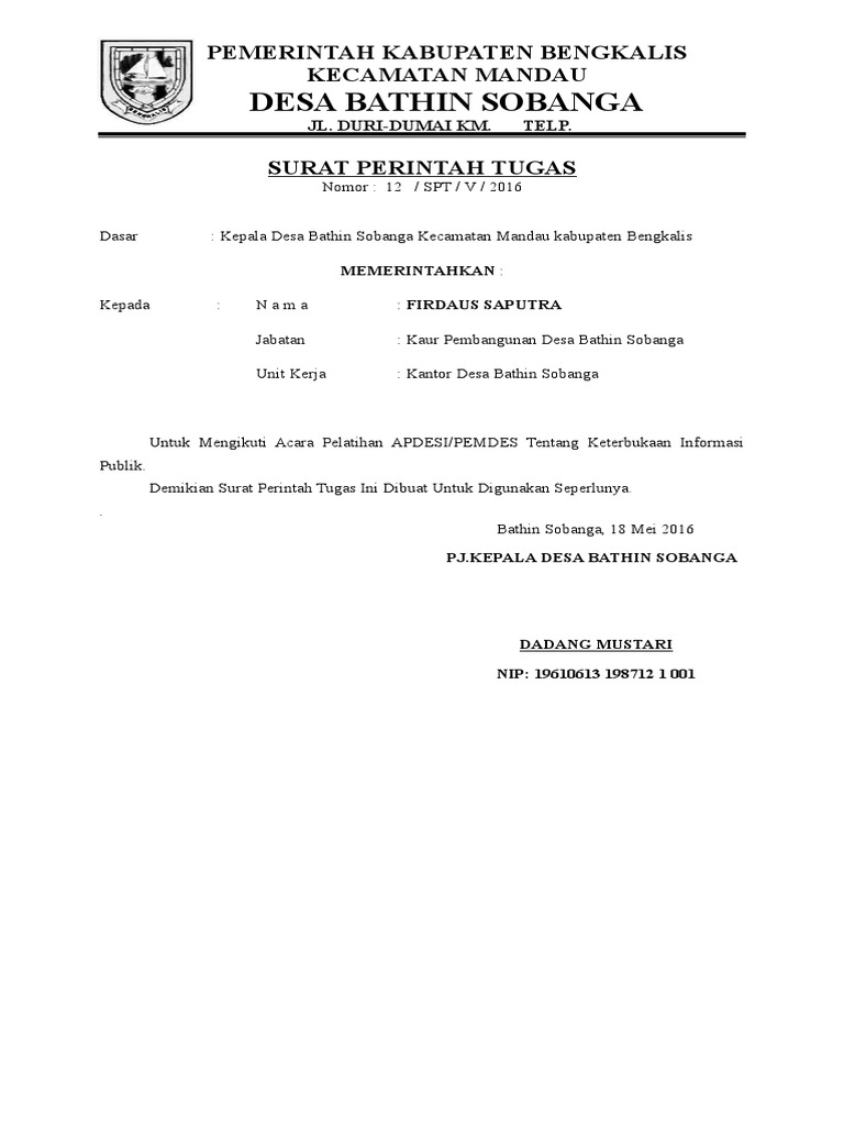 Surat Perintah Tugas Desa  Kumpulan Contoh Surat