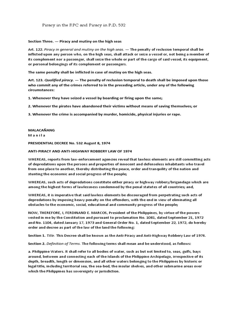 Piracy in The RPC and Piracy in P.D. 532 | PDF | Piracy | Robbery