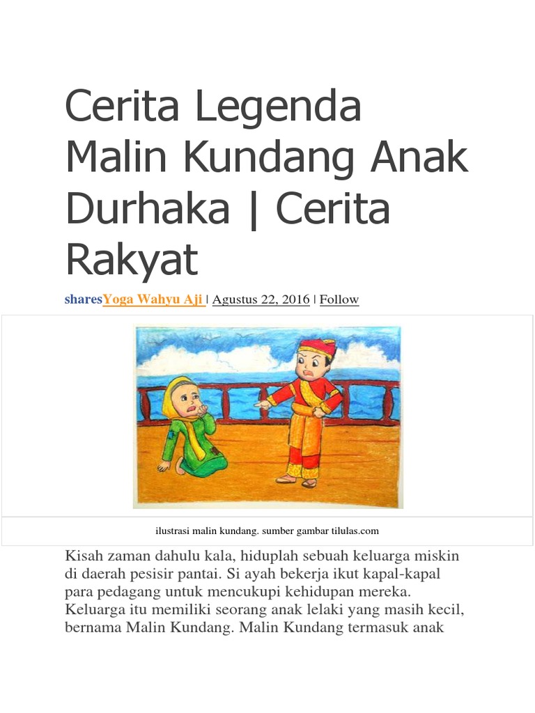 Cerita Legenda Malin Kundang Anak Durhaka