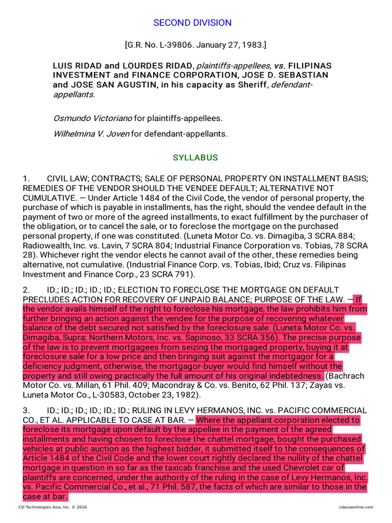 Analysis of a Legal Case Regarding Remedies Available to a Vendor After