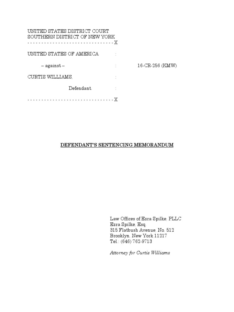 Curtis Williams Sentencing Memo | PDF | Criminal Law | Public Law